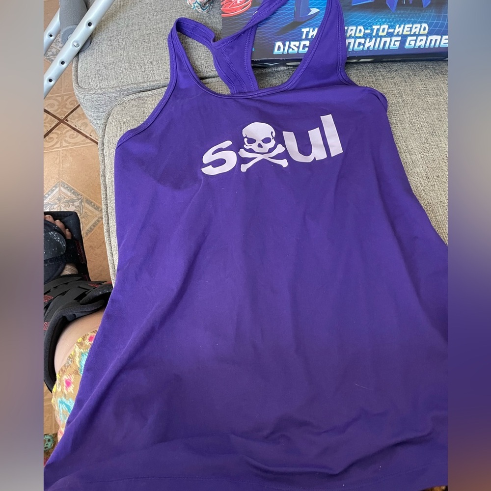 Nike dri fit slim fit purple racerback tank with Skull and “SOUL” graphic large